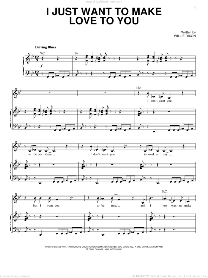 I Just Want To Make Love To You sheet music for voice and piano by Etta James, Foghat and Willie Dixon, intermediate skill level