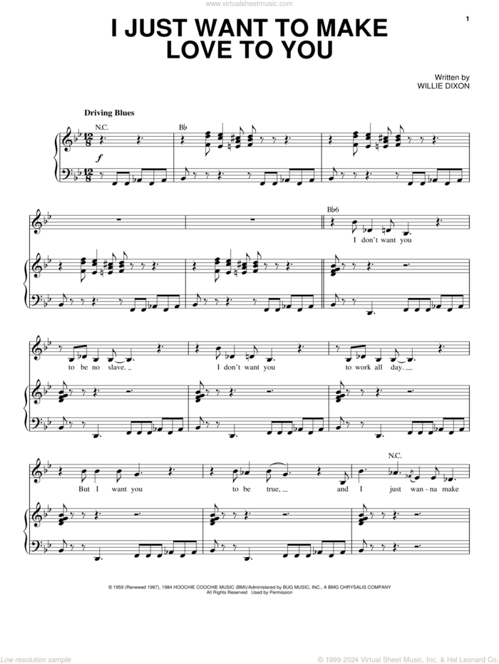 I Just Want To Make Love To You sheet music for voice and piano by Etta James, Foghat and Willie Dixon, intermediate skill level