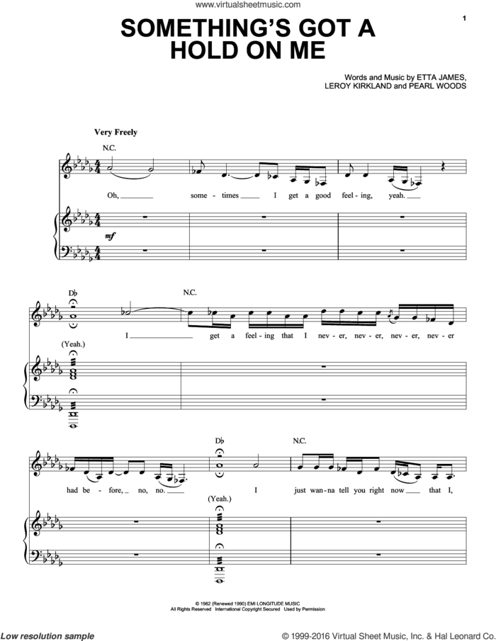 Something's Got A Hold On Me sheet music for voice and piano by Etta James, Leroy Kirkland and Pearl Woods, intermediate skill level