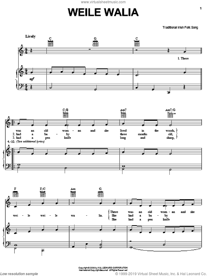 Weile Waile sheet music for voice, piano or guitar, intermediate skill level