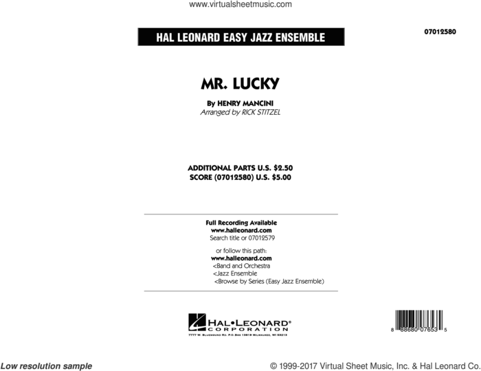 Mr. Lucky (COMPLETE) sheet music for jazz band by Henry Mancini and Rick Stitzel, intermediate skill level