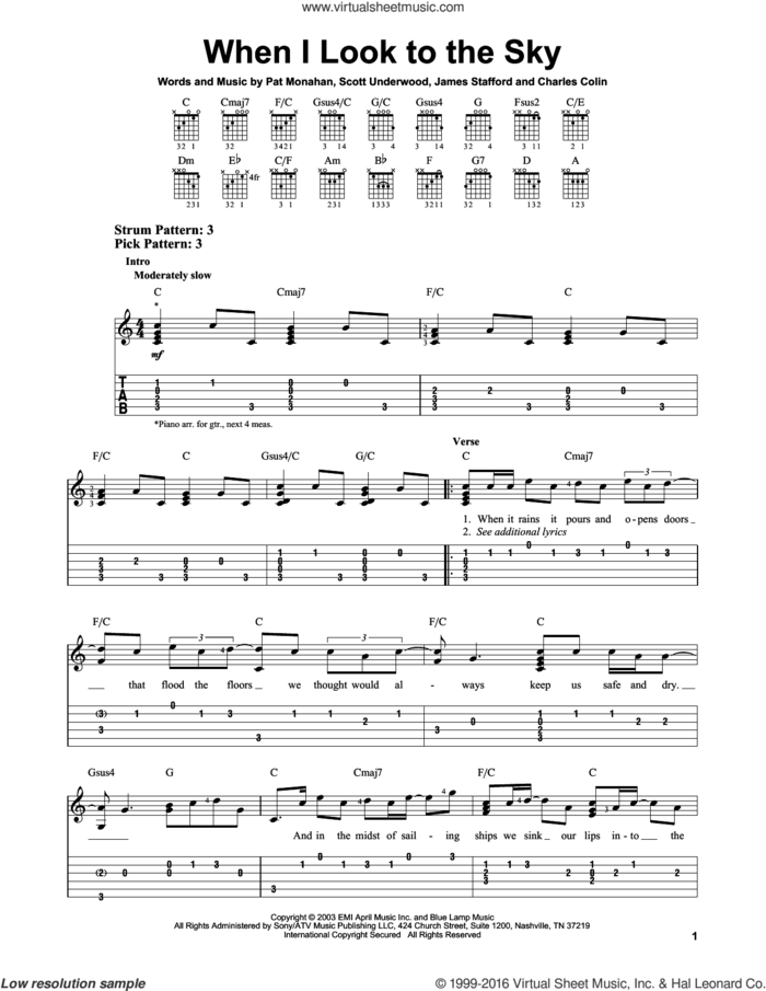 When I Look To The Sky sheet music for guitar solo (easy tablature) by Train, Charles Colin, James Stafford, Pat Monahan and Scott Underwood, easy guitar (easy tablature)