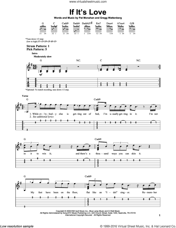 If It's Love sheet music for guitar solo (easy tablature) by Train, Gregg Wattenberg and Pat Monahan, easy guitar (easy tablature)