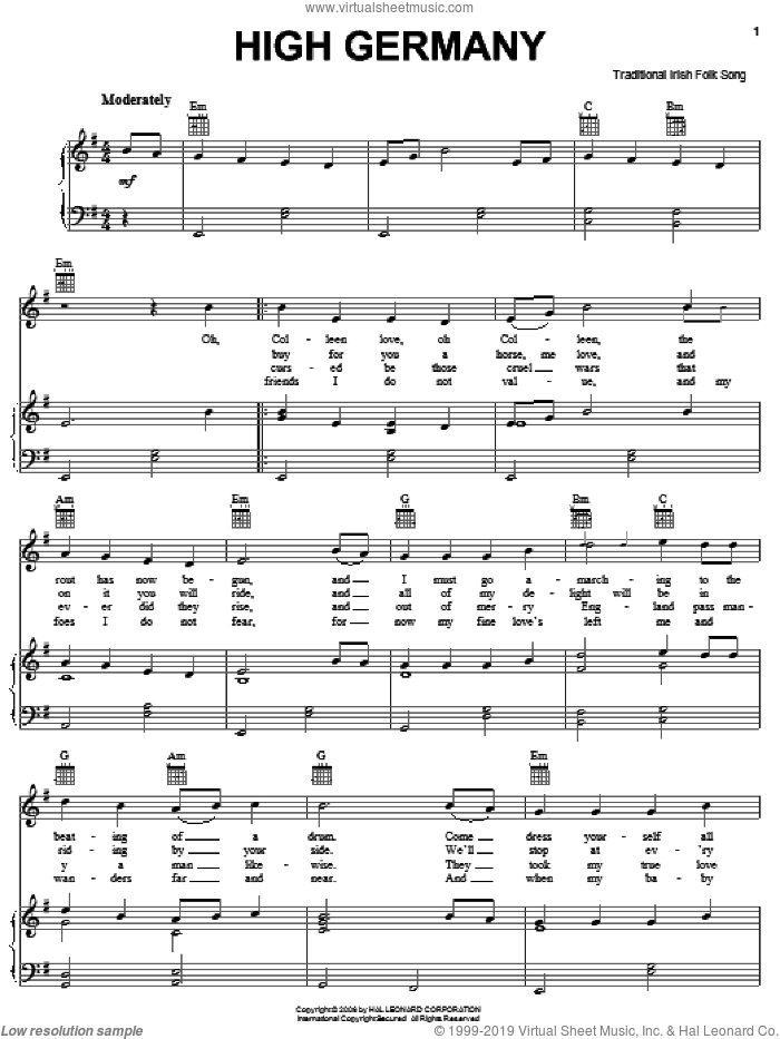 High Germany sheet music for voice, piano or guitar, intermediate skill level