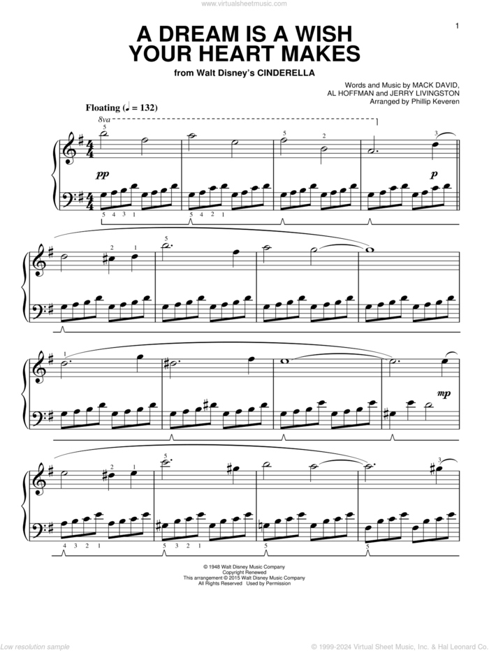 A Dream Is A Wish Your Heart Makes [Classical version] (from Cinderella) (arr. Phillip Keveren), (easy) sheet music for piano solo by Ilene Woods, Phillip Keveren, Linda Ronstadt, Al Hoffman, Jerry Livingston and Mack David, wedding score, easy skill level