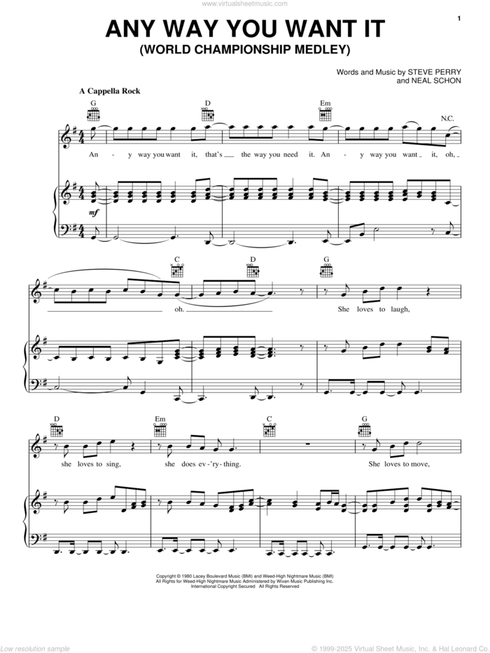 Any Way You Want It sheet music for voice, piano or guitar by Journey, Neal Schon and Steve Perry, intermediate skill level