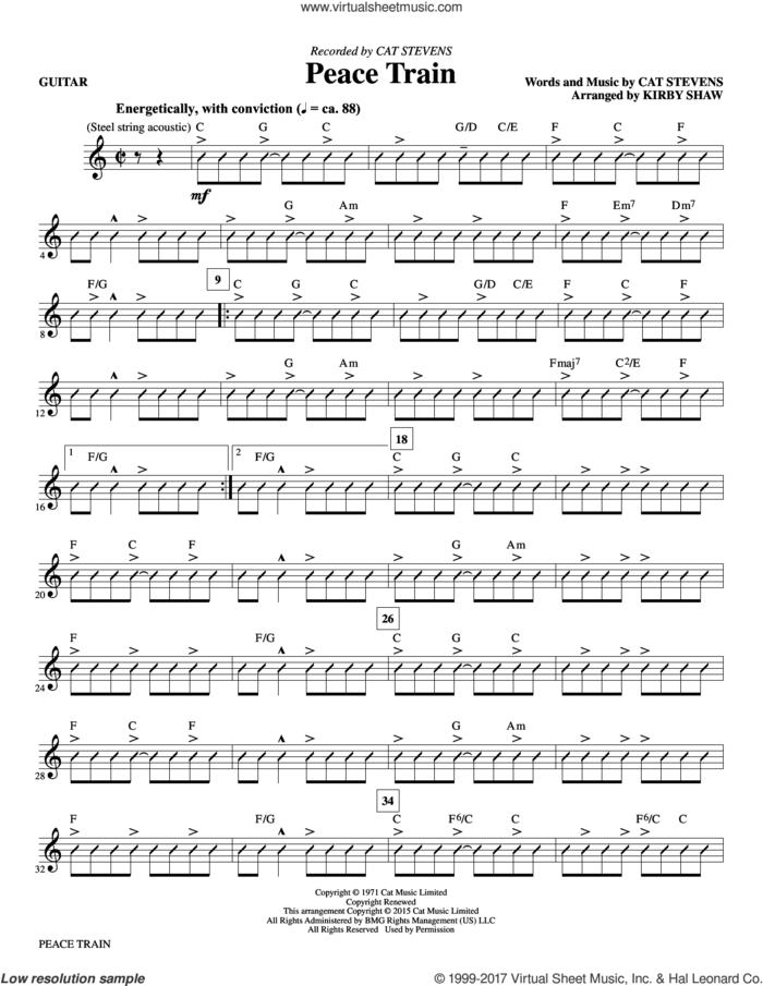 Peace Train (complete set of parts) sheet music for orchestra/band by Kirby Shaw and Cat Stevens, intermediate skill level
