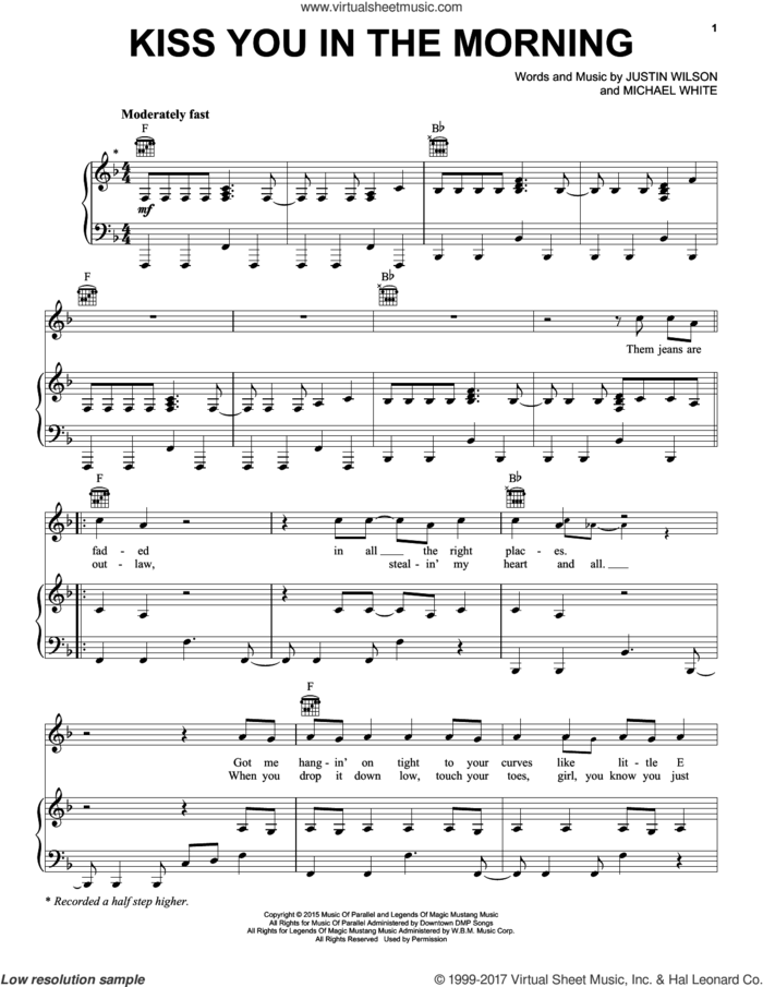 Kiss You In The Morning sheet music for voice, piano or guitar by Michael Ray, Justin Wilson and Michael White, intermediate skill level
