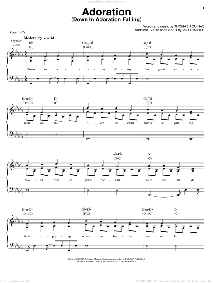 Adoration sheet music for voice, piano or guitar by Matt Maher, intermediate skill level