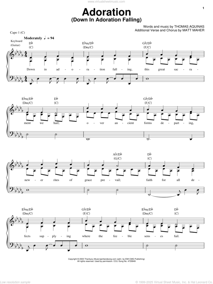 Adoration sheet music for voice, piano or guitar by Matt Maher, intermediate skill level