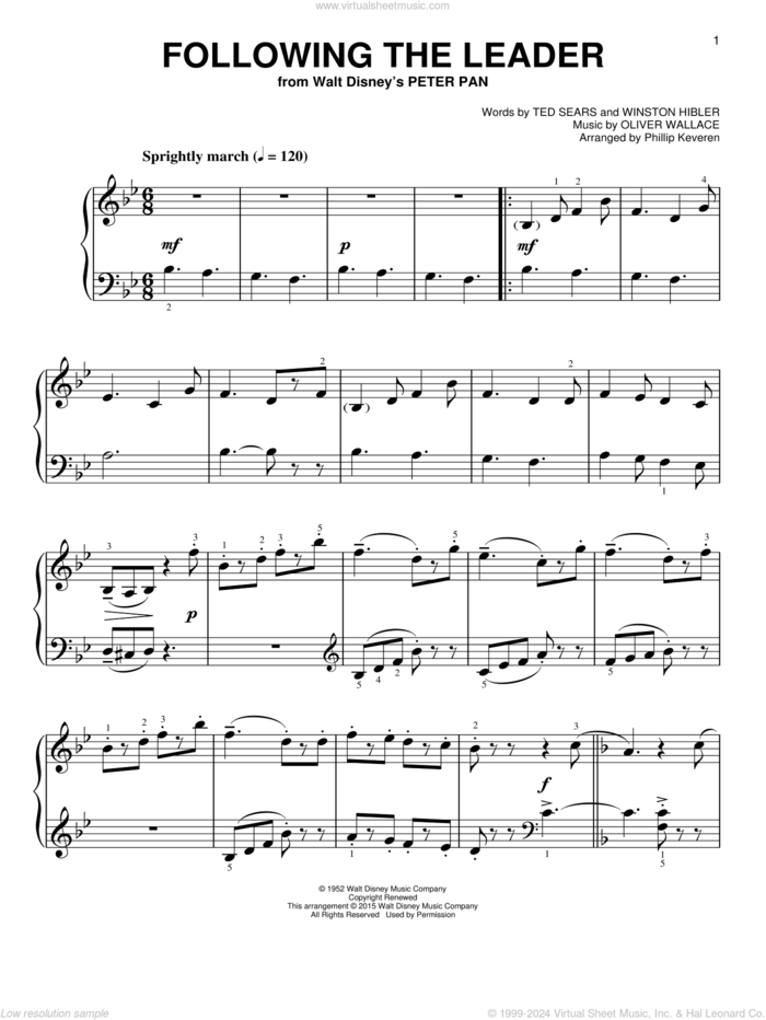 Following The Leader [Classical version] (from Peter Pan) (arr. Phillip Keveren) sheet music for piano solo by Oliver Wallace, Phillip Keveren, Ted Sears and Winston Hibler, easy skill level