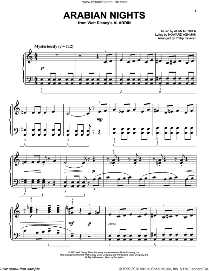 Arabian Nights [Classical version] (from Aladdin) (arr. Phillip Keveren) sheet music for piano solo by Alan Menken, Phillip Keveren and Howard Ashman, easy skill level