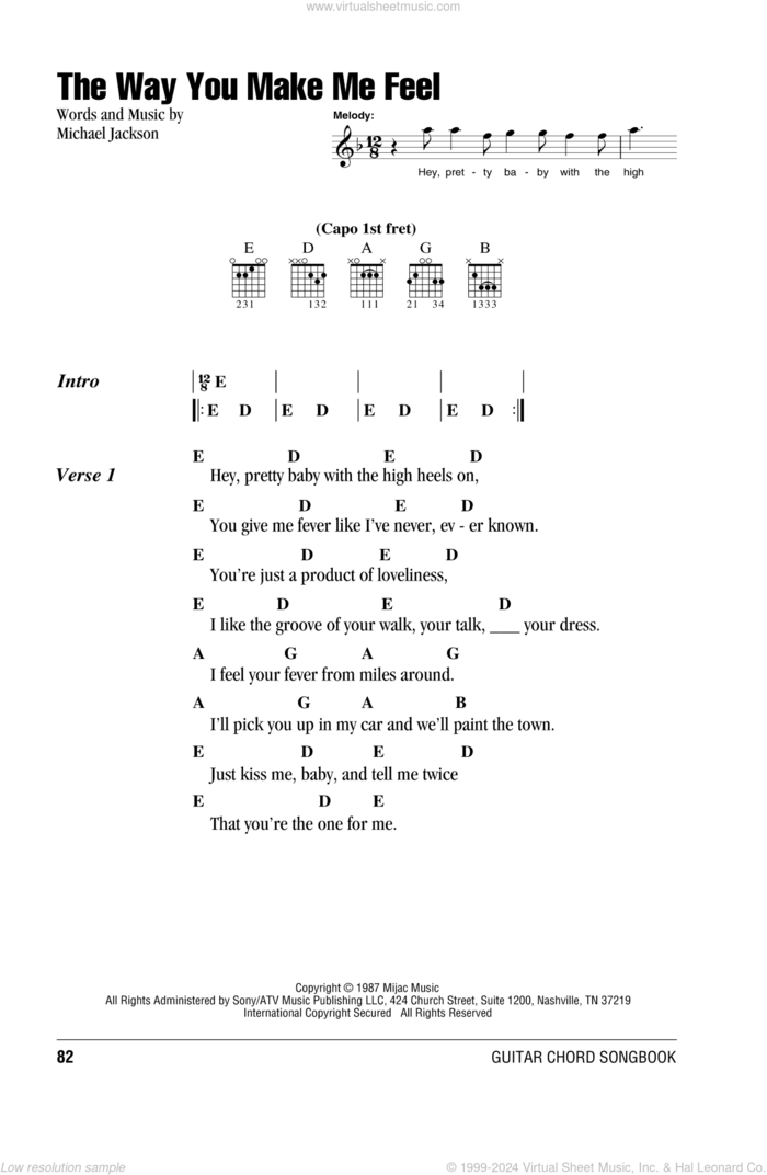 The Way You Make Me Feel sheet music for guitar (chords) by Michael Jackson, intermediate skill level