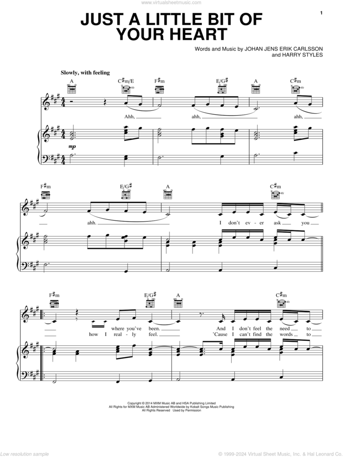 Just A Little Bit Of Your Heart sheet music for voice, piano or guitar by Ariana Grande, Harry Styles and Johan Jens Erik Carlsson, intermediate skill level