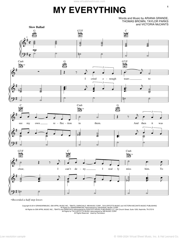 My Everything sheet music for voice, piano or guitar by Ariana Grande, Taylor Parks, Thomas Brown and Victoria McCants, intermediate skill level