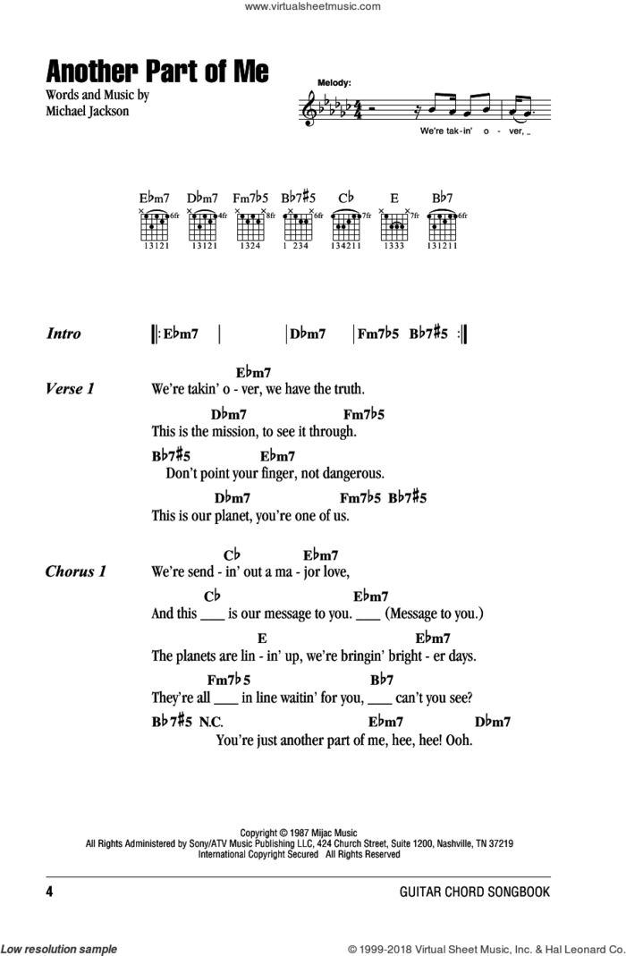 Another Part Of Me sheet music for guitar (chords) by Michael Jackson, intermediate skill level