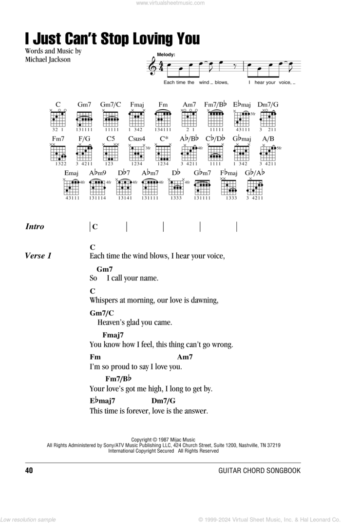 I Just Can't Stop Loving You sheet music for guitar (chords) by Michael Jackson, intermediate skill level