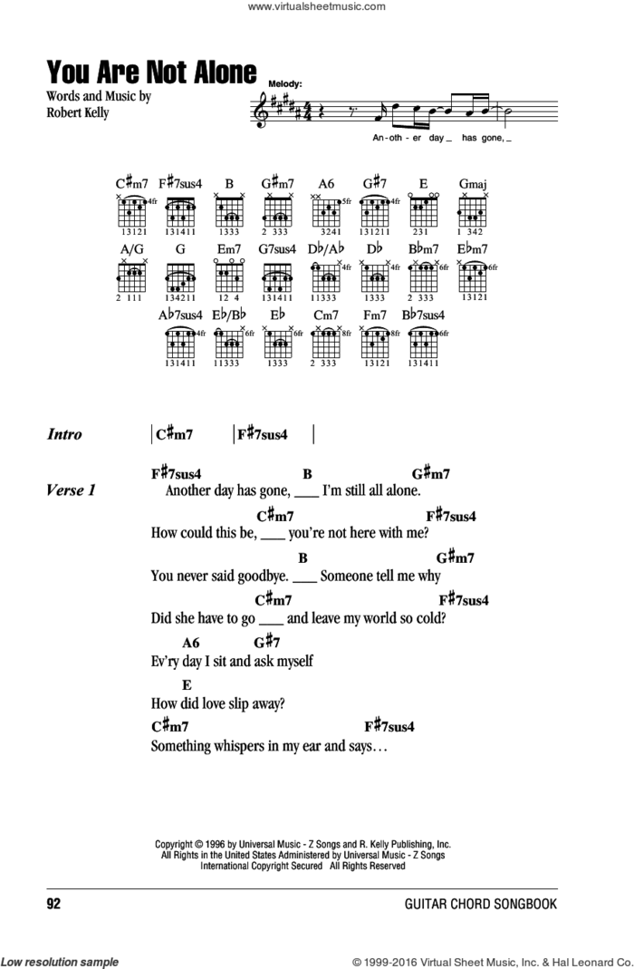 You Are Not Alone sheet music for guitar (chords) by Michael Jackson and Robert Kelly, intermediate skill level