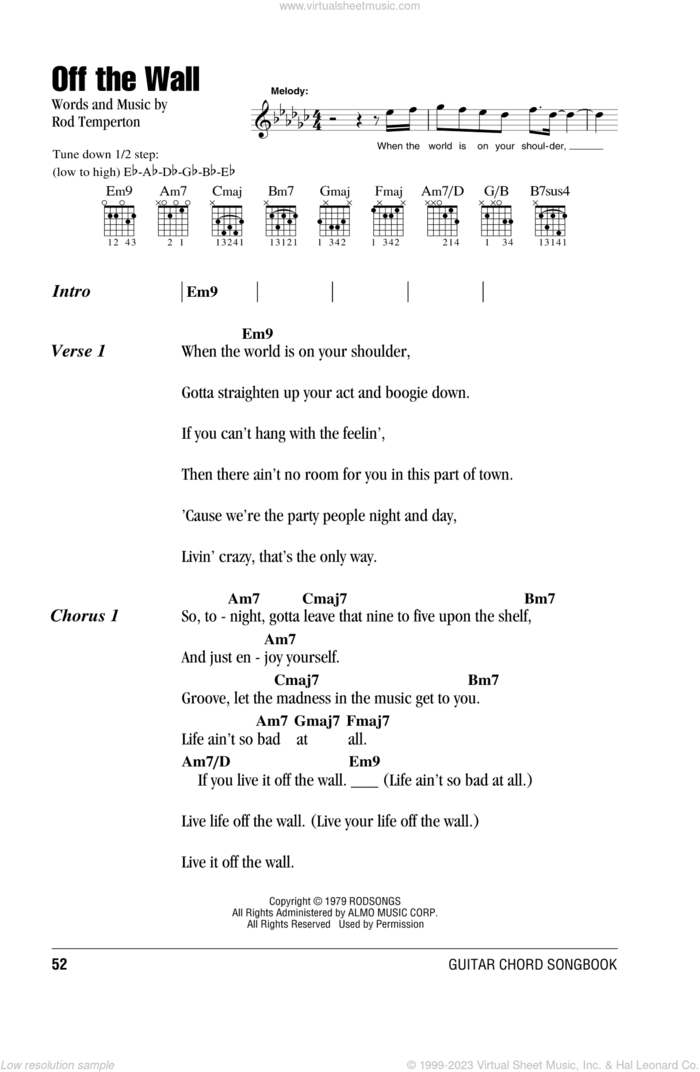 Off The Wall sheet music for guitar (chords) by Michael Jackson and Rod Temperton, intermediate skill level