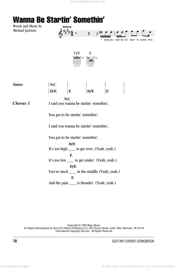 Wanna Be Startin' Somethin' sheet music for guitar (chords) by Michael Jackson, intermediate skill level