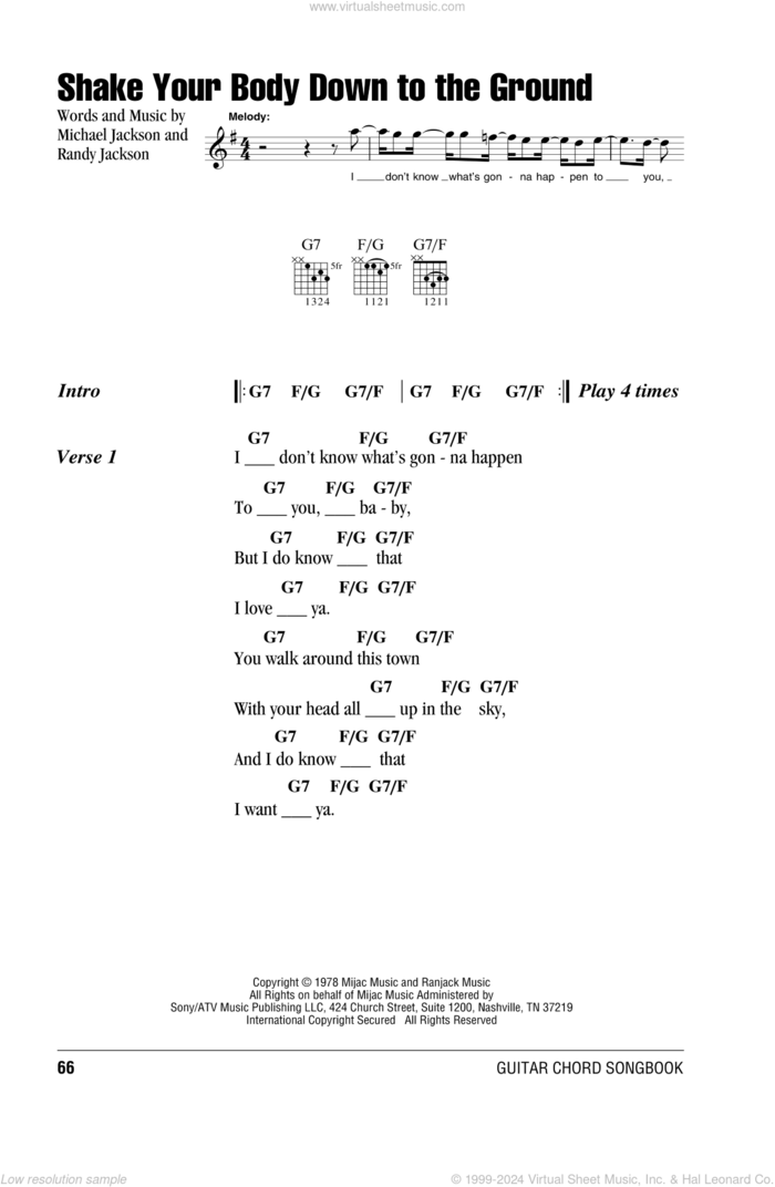 Shake Your Body Down To The Ground sheet music for guitar (chords) by Michael Jackson, The Jacksons and Randy Jackson, intermediate skill level