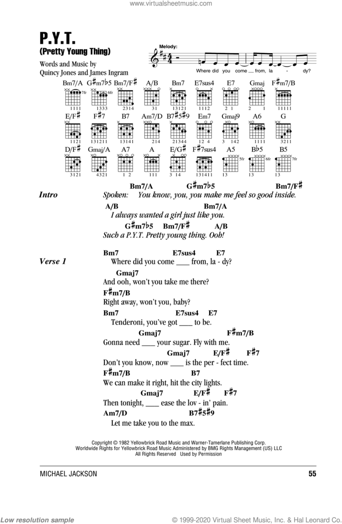 P.Y.T. (Pretty Young Thing) sheet music for guitar (chords) by Michael Jackson, James Ingram and Quincy Jones, intermediate skill level