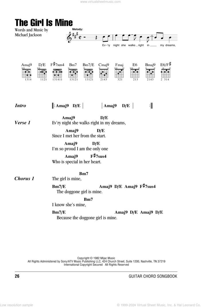 The Girl Is Mine sheet music for guitar (chords) by Michael Jackson and Michael Jackson/Paul McCartney, intermediate skill level