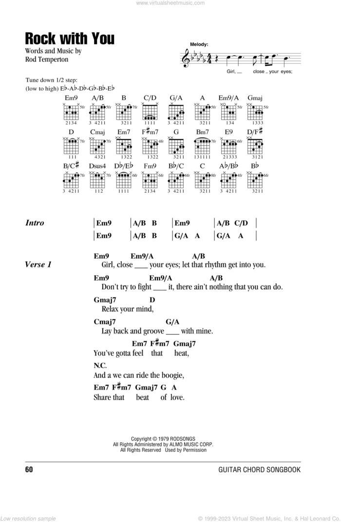 Rock With You sheet music for guitar (chords) by Michael Jackson and Rod Temperton, intermediate skill level
