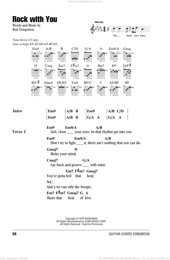 Rock With You sheet music for guitar (chords) by Michael Jackson and Rod Temperton, intermediate skill level