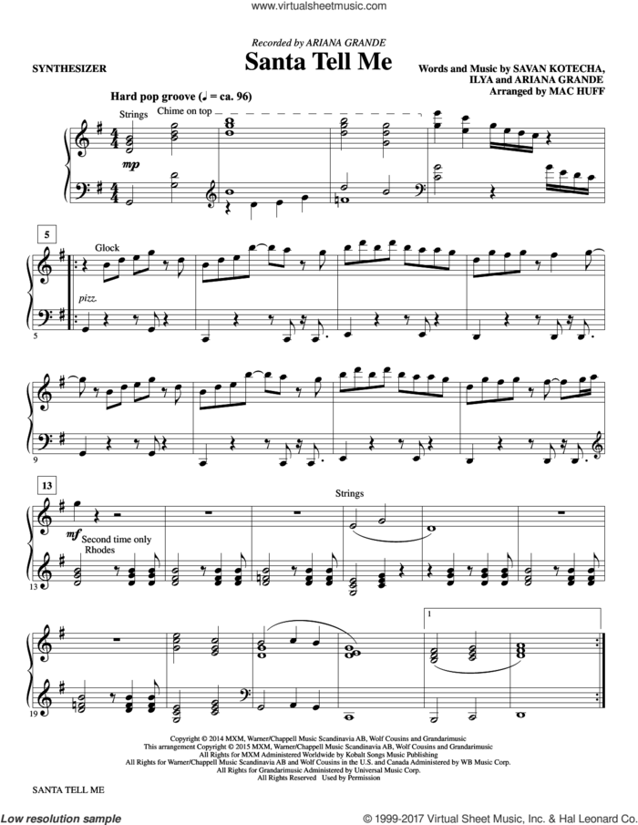 Santa Tell Me (Arr. Mac Huff) (complete set of parts) sheet music for orchestra/band by Mac Huff, Ariana Grande, Ilya and Savan Kotecha, intermediate skill level