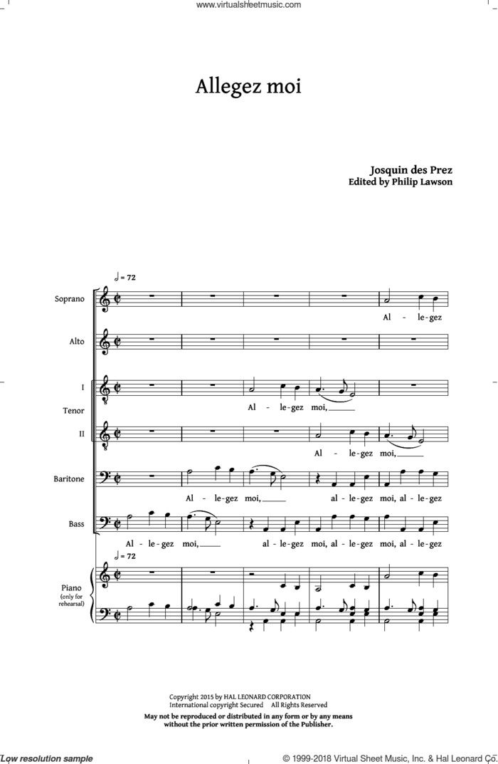 Allegez Moi sheet music for choir (SATB: soprano, alto, tenor, bass) by Josquin Des Pres, Philip Lawson and Josquin des Prez, intermediate skill level