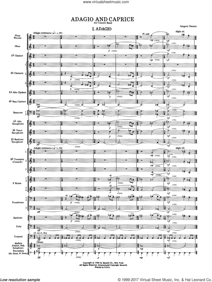 Adagio and Caprice (COMPLETE) sheet music for concert band by Gregory Danner, intermediate skill level