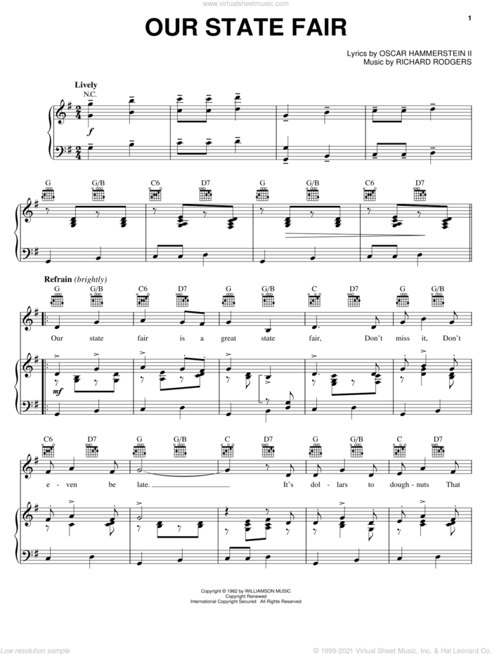 Our State Fair sheet music for voice, piano or guitar by Rodgers & Hammerstein, State Fair (Musical), Oscar II Hammerstein and Richard Rodgers, intermediate skill level