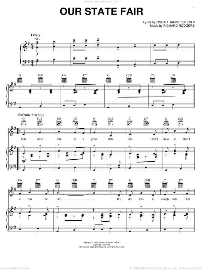 Our State Fair sheet music for voice, piano or guitar by Rodgers & Hammerstein, State Fair (Musical), Oscar II Hammerstein and Richard Rodgers, intermediate skill level