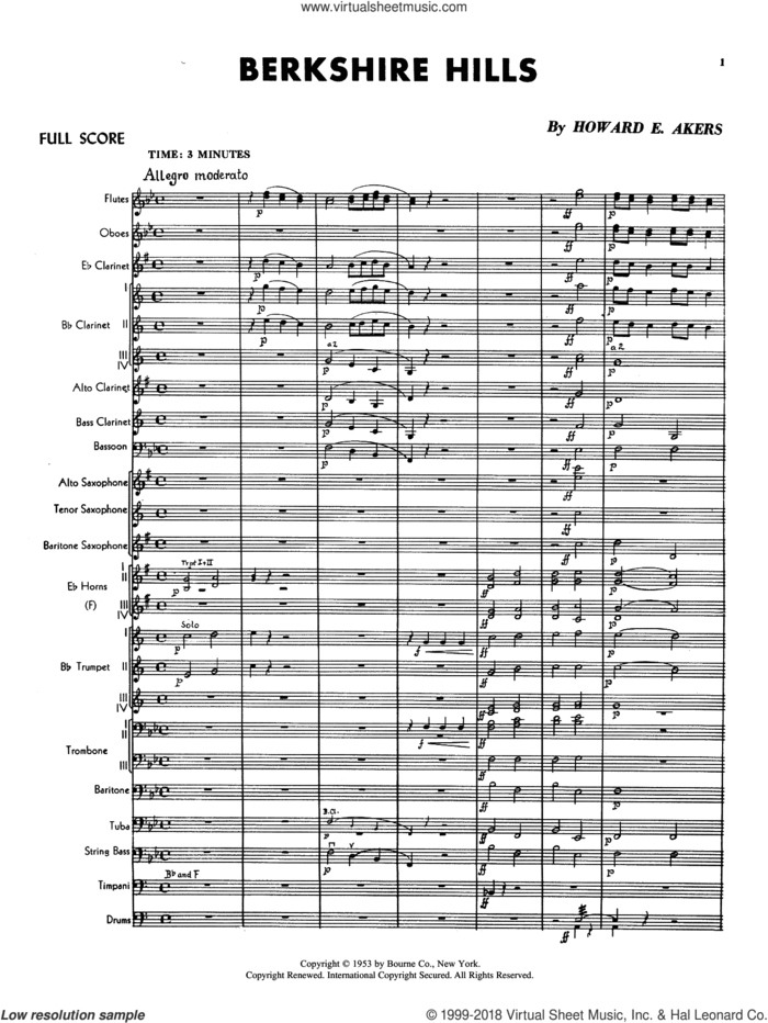 Berkshire Hills (COMPLETE) sheet music for concert band by Howard E. Akers, intermediate skill level