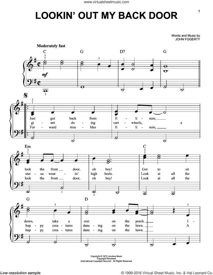Lookin' Out My Back Door sheet music for piano solo by Creedence Clearwater Revival and John Fogerty, easy skill level