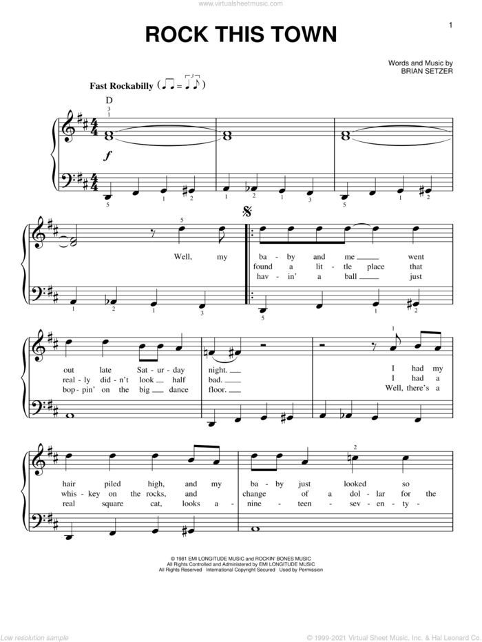 Rock This Town sheet music for piano solo by Stray Cats and Brian Setzer, easy skill level
