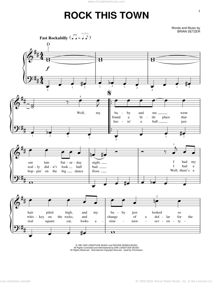 Rock This Town sheet music for piano solo by Stray Cats and Brian Setzer, easy skill level