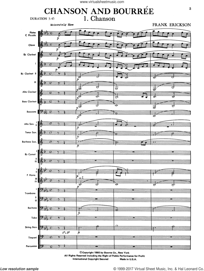 Chanson And Bourree (COMPLETE) sheet music for concert band by Frank Erickson, intermediate skill level