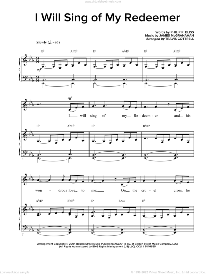 I Will Sing Of My Redeemer sheet music for voice and piano by Philip P. Bliss, James McGranahan and Travis Cottrell, intermediate skill level
