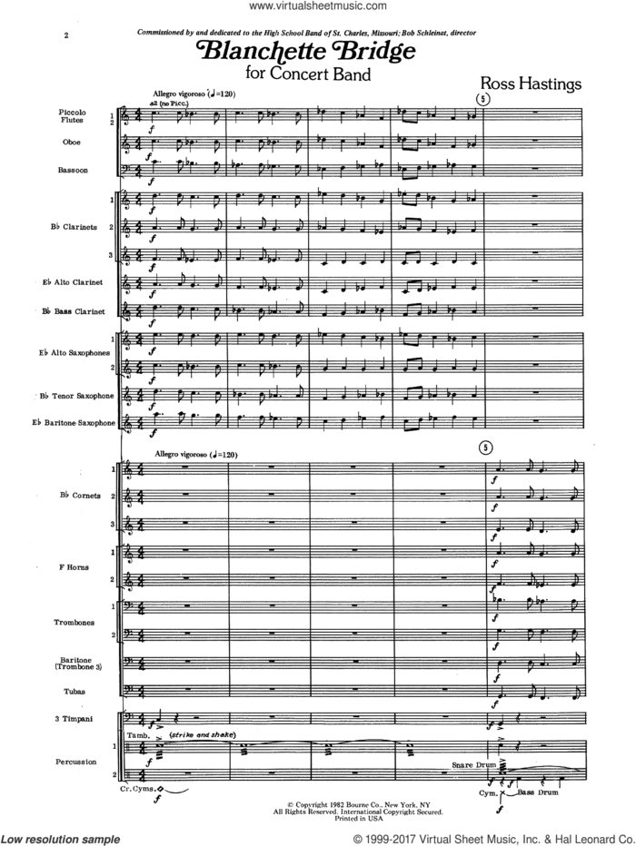 Blanchette Bridge (COMPLETE) sheet music for concert band by Ross Hastings, intermediate skill level