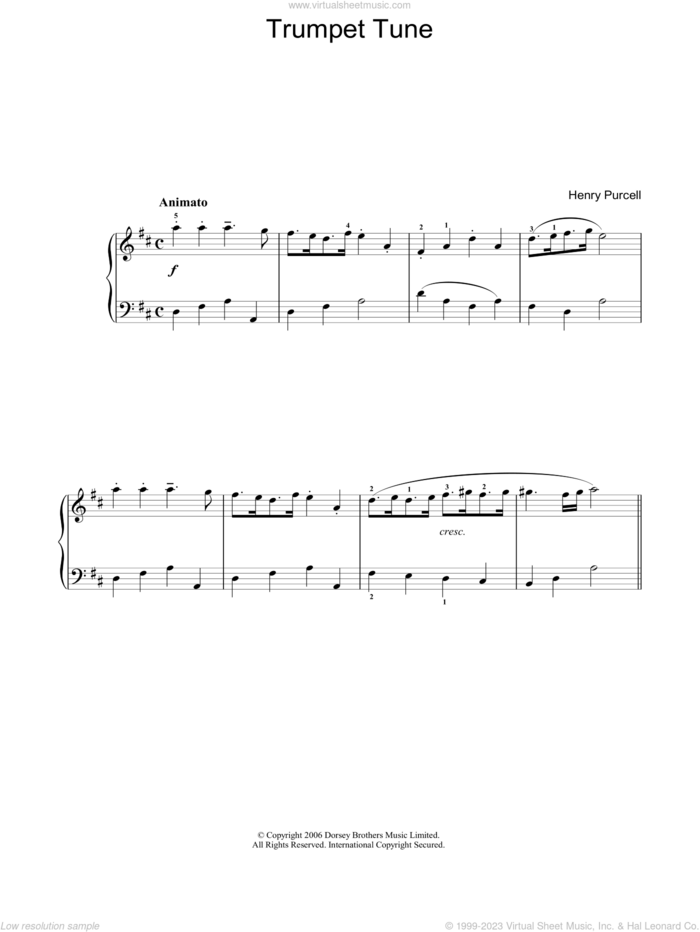 Trumpet Tune sheet music for voice, piano or guitar by Henry Purcell, classical score, intermediate skill level