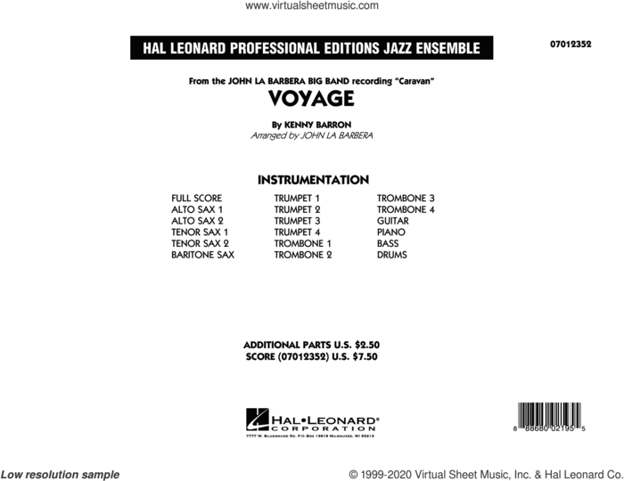 Voyage (COMPLETE) sheet music for jazz band by John La Barbera, Kenny Barron and Labarbera, intermediate skill level