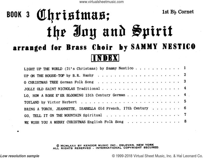 Christmas The Joy and Spirit - Book 3 - 1st Bb Cornet sheet music for brass ensemble by Sammy Nestico, intermediate skill level