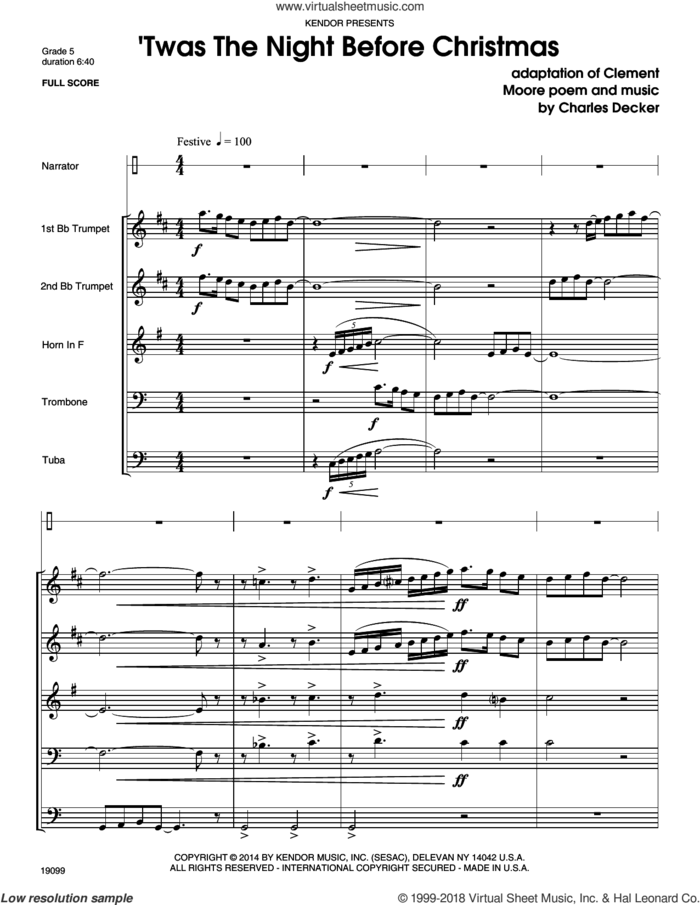 Decker - Twas The Night Before Christmas sheet music (complete collection) for brass quintet