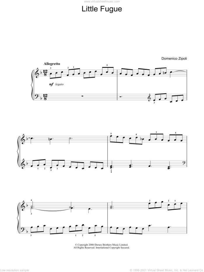 Little Fugue sheet music for voice, piano or guitar by Domenico Zipoli, classical score, intermediate skill level