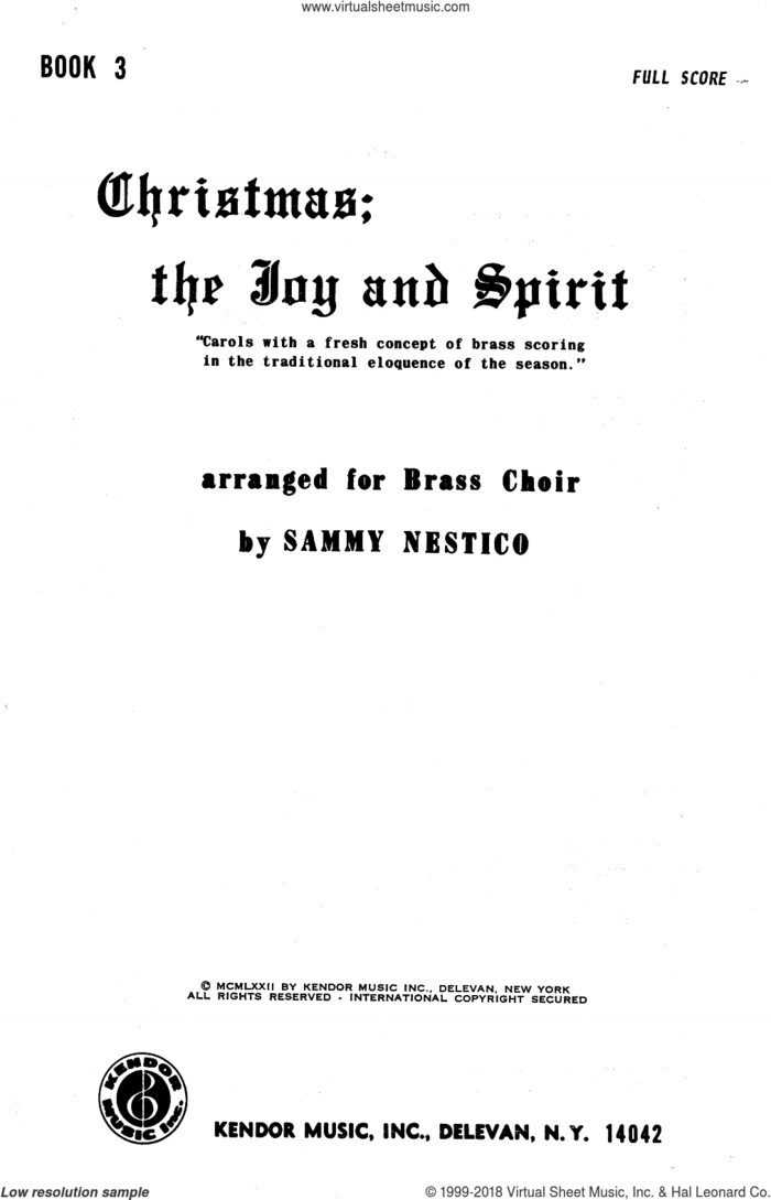 Christmas; The Joy and Spirit- Book 3/Full Score sheet music for brass ensemble by Sammy Nestico, intermediate skill level