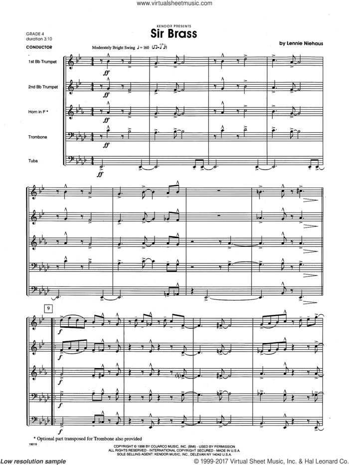 Sir Brass (COMPLETE) sheet music for brass quintet by Lennie Niehaus, intermediate skill level