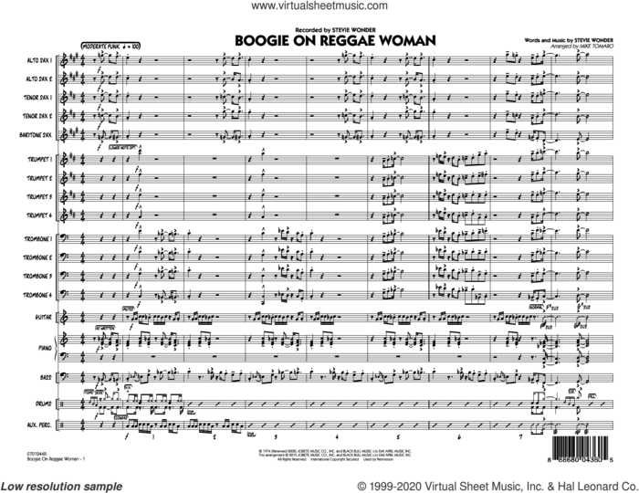 Boogie On Reggae Woman (COMPLETE) sheet music for jazz band by Stevie Wonder and Mike Tomaro, intermediate skill level