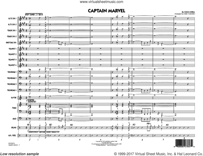 Captain Marvel (COMPLETE) sheet music for jazz band by Mike Tomaro and Chick Corea, intermediate skill level